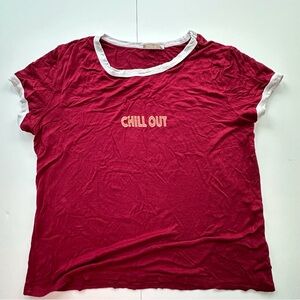 French Pastry red white ‘Chill Out’ short sleeve‎ casual ringer shirt juniors XL